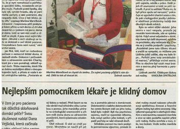 Článek o vedoucí Domácí zdravotní a hospicové péče, paní Martině Marečkové