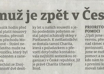 O POMOCI MUŽI BEZ DOMOVA BRODSKOU CHARITOU PÍŠE SLOVÁCKÝ DENÍK