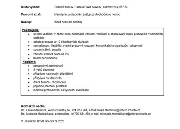 Nabídka pracovního místa - PEČOVATEL/PEČOVATELKA