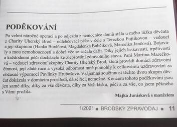 PODĚKOVÁNÍ PRACOVNICÍM CHARITY UHERSKÝ BROD