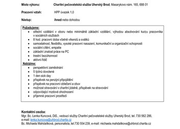 Volné pracovní místo - pečovatel/pečovatelka