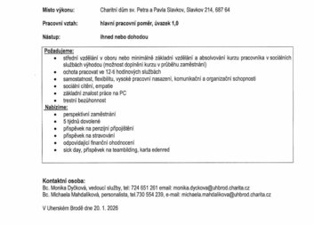 Volné pracovní místo na pozici Pečovatel/pečovatelka