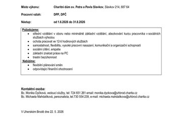 Nabídka brigády: Pečovatel/pečovatelka